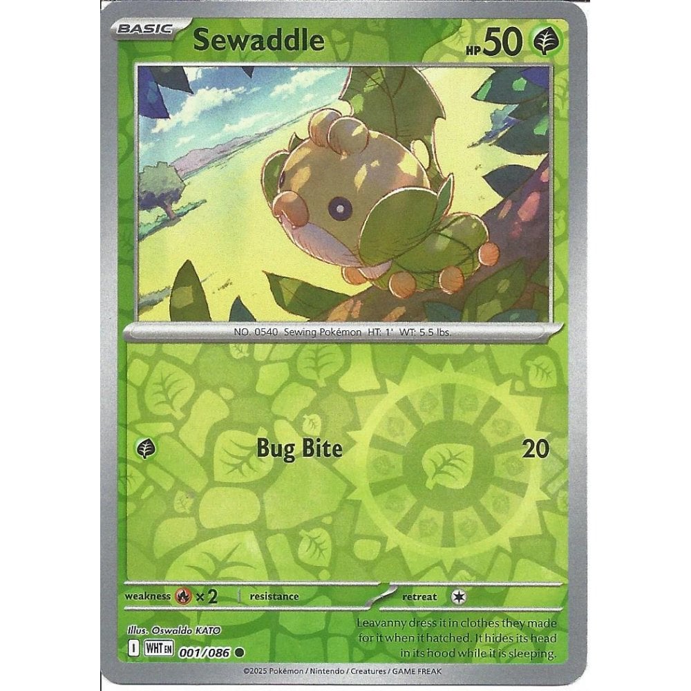 001/086 Sewaddle (Reverse Holo) (White Flare) Pokemon card (English)