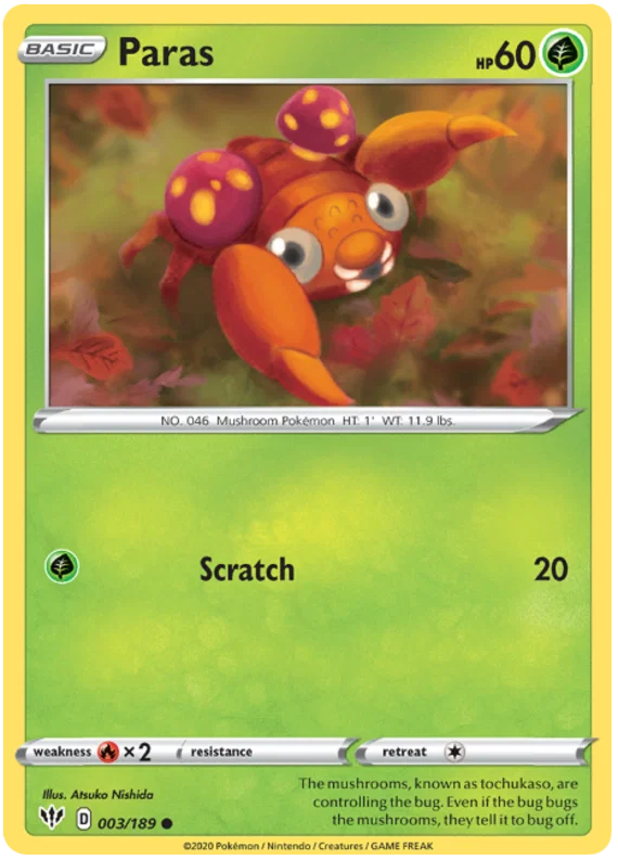 003/189 Paras (Darkness ablaze) Pokemon card (English)