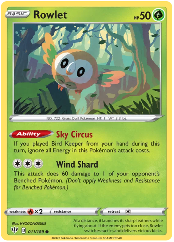 011/189 Rowlet (Darkness Ablaze) Pokemon card (English)