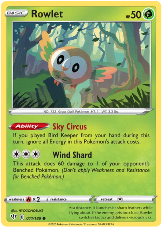 011/189 Rowlet (Darkness Ablaze) Pokemon card (English)