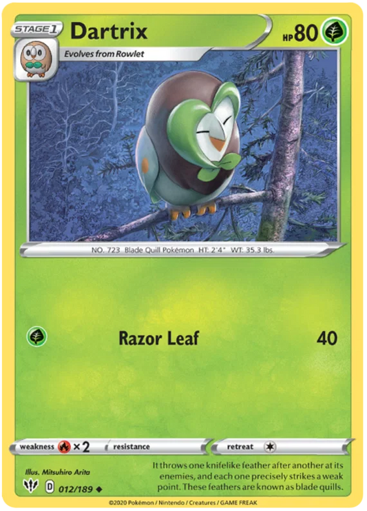 012/189 Dartrix (Darkness Ablaze) Pokemon card (English)