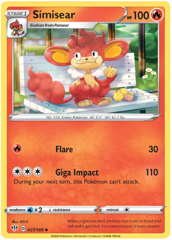 027/189 Simisear (Darkness Alblaze) Pokemon card (English)