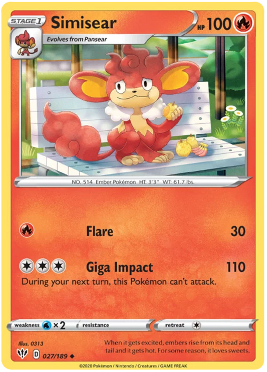 027/189 Simisear (Darkness Alblaze) Pokemon card (English)