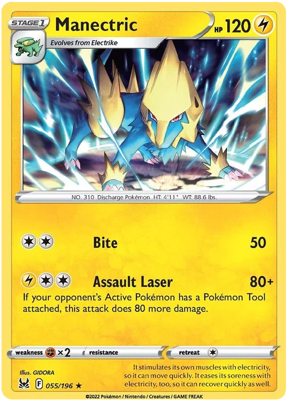 055/196 Manectric (Rare) (Lost Origin) Pokemon card (English)