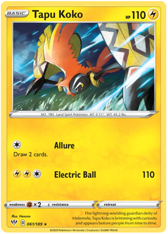 061/189 Tapu Koko (Rare/Holo) (Darkness Ablaze) Pokemon card (English)