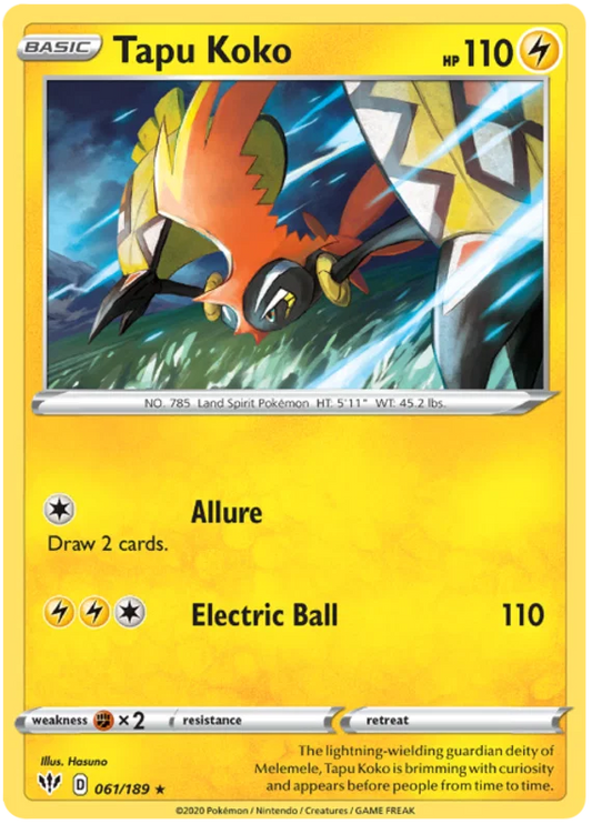 061/189 Tapu Koko (Rare/Holo) (Darkness Ablaze) Pokemon card (English)