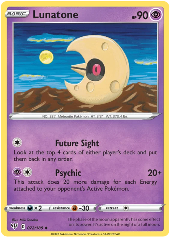 072/189 Lunatone (Darkness Ablaze) Pokemon card (English)
