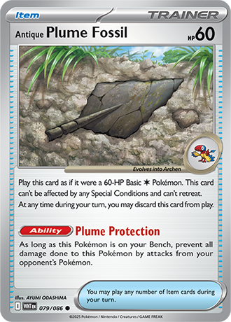 079/086 Antique Plume Fossil (Item) (White Flare) Pokemon card (English)