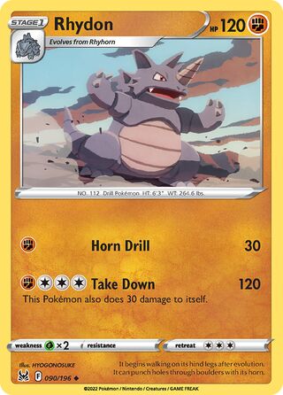 090/196 Rhydon (Lost Origin) Pokemon card (English)