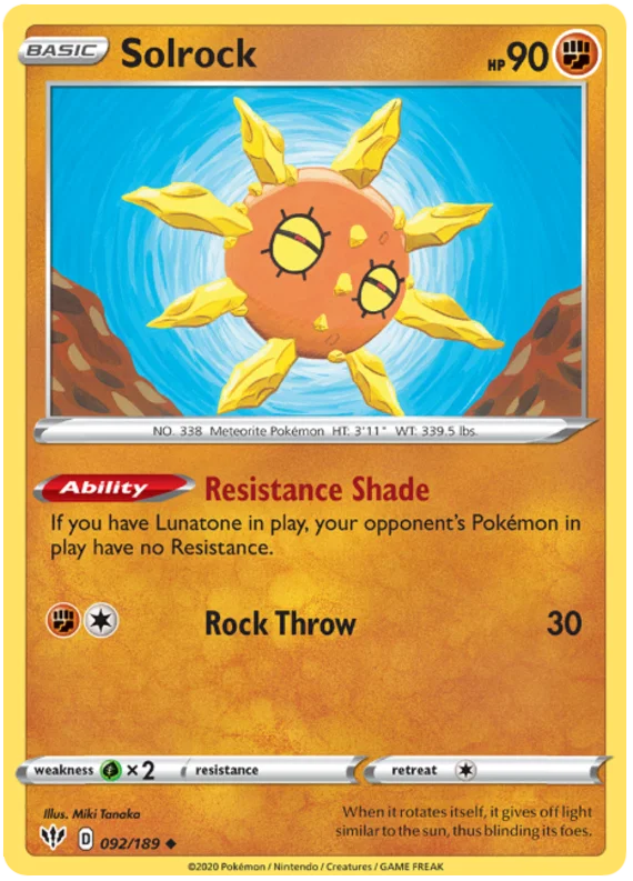 092/189 Solrock (Darkness Ablaze) Pokemon card (English)