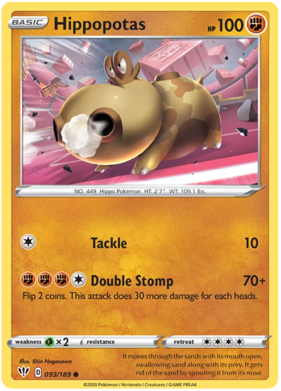093/189 Hippopotas (Darkness Ablaze) Pokemon card (English)