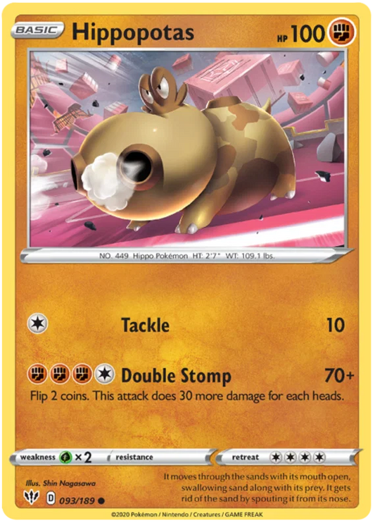 093/189 Hippopotas (Darkness Ablaze) Pokemon card (English)