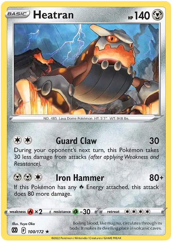 100/172 Heatran (Rare) (Brilliant stars) Pokemon card (English)