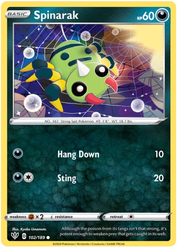 102/189 Spinarak (Darkness Ablaze) Pokemon card (English)
