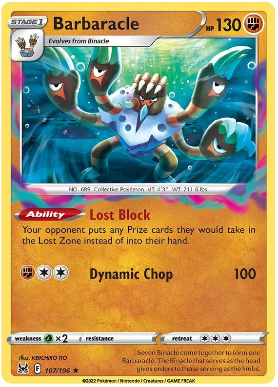 107/196 Barbaracle (Holo) (Lost Origin) Pokemon card (English)