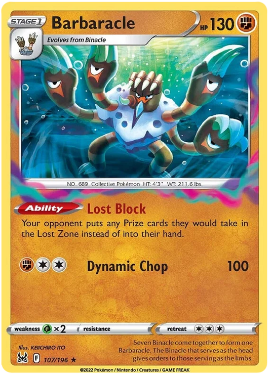 107/196 Barbaracle (Holo) (Lost Origin) Pokemon card (English)