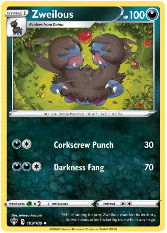 109/189 Zweilous (Darkness Ablaze) Pokemon card (English)