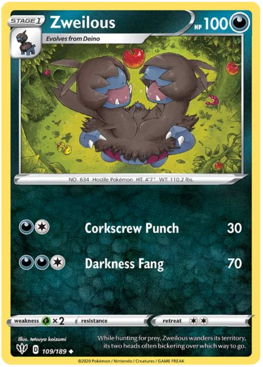 109/189 Zweilous (Darkness Ablaze) Pokemon card (English)