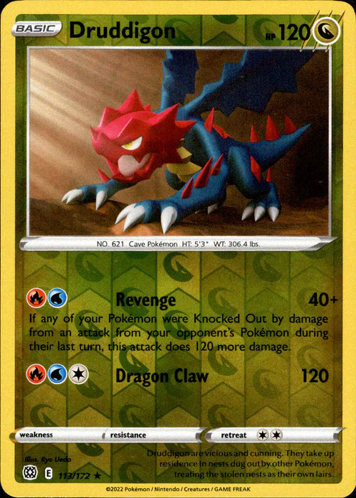 113/172 Druddigon (Reverse Holo) (Rare) (Brilliant Stars) Pokemon card (English)