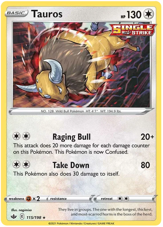 115/198 Tauros (Rare/Holo) (Chilling Reign) Pokémon card (English)