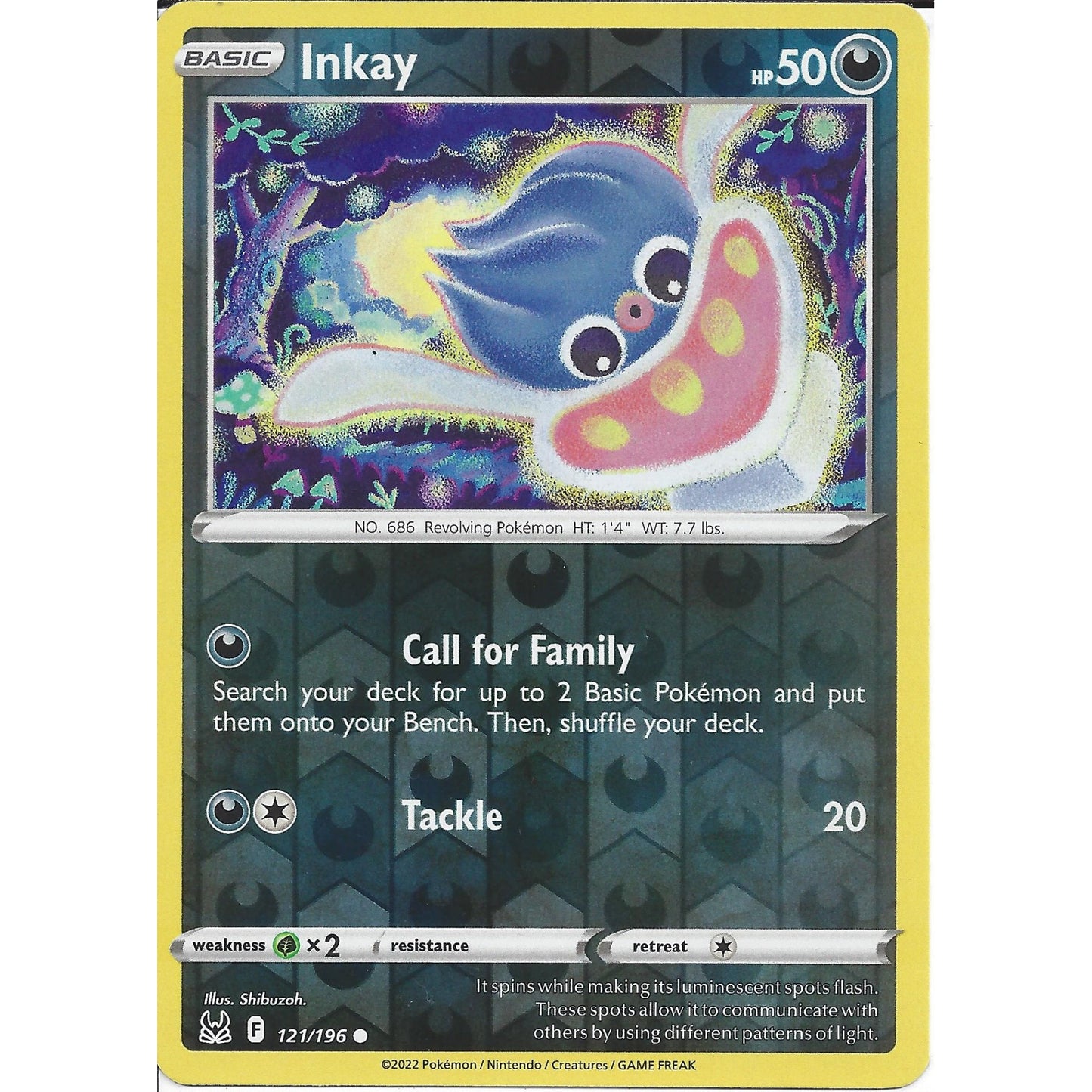 121/196 Inkay (Reverse Holo) (Lost origin) Pokemon card (English)