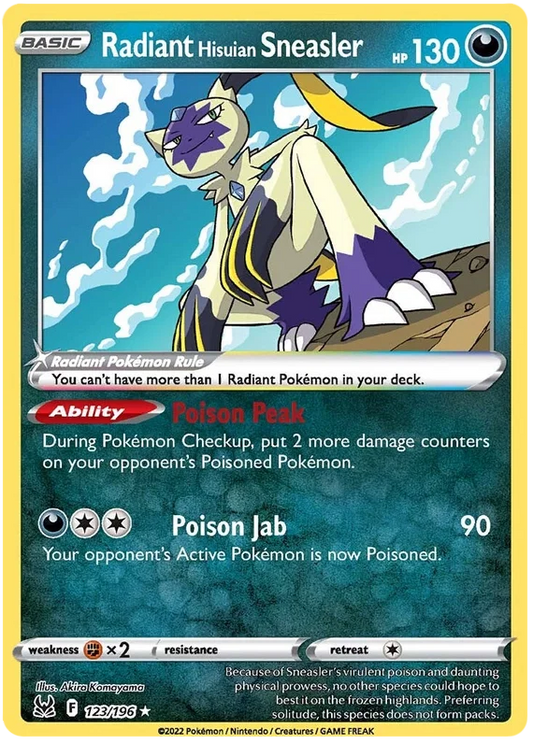 123/196 Radiant Hisuian Sneasler (Rare) Pokemon card (English)