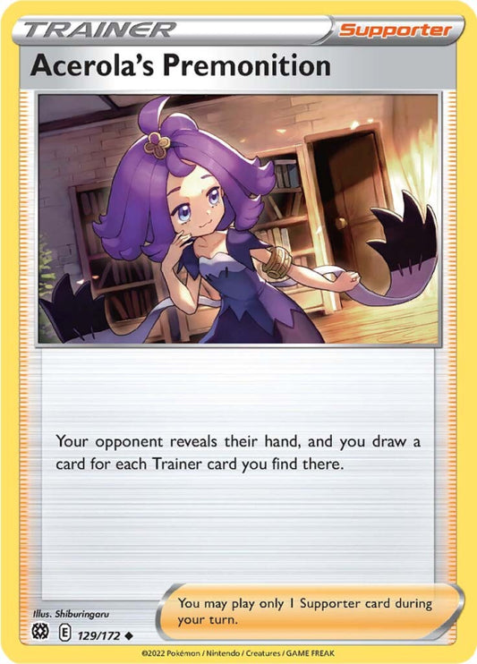 129/172 Acerola's Premonition (Supporter) (Brilliant Stars) Pokemon card (English)