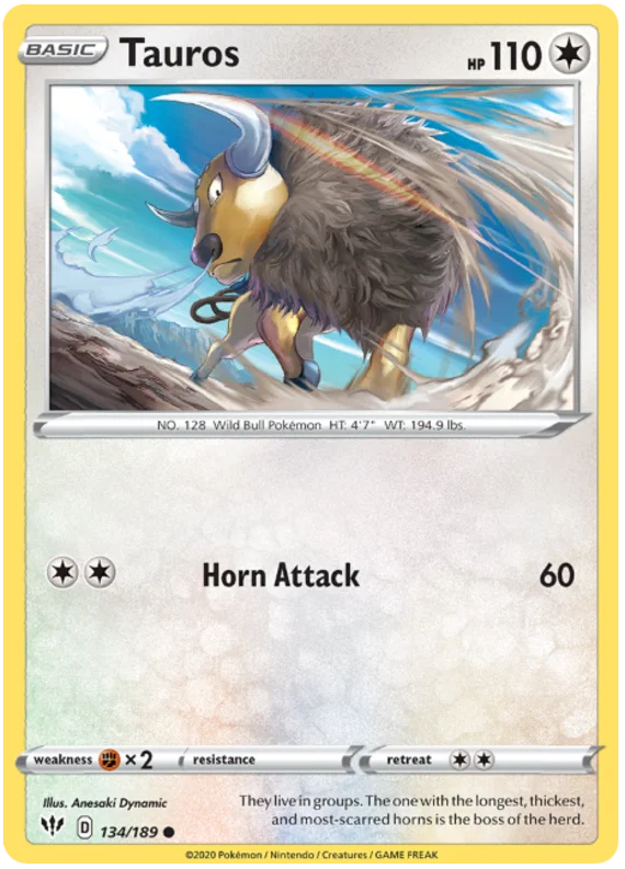 134/189 Tauros (Darkness Ablaze) Pokemon card (English)