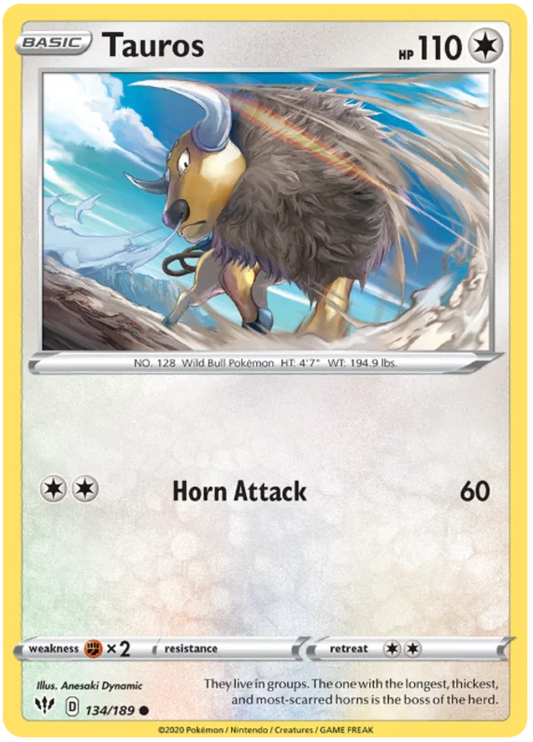134/189 Tauros (Darkness Ablaze) Pokemon card (English)
