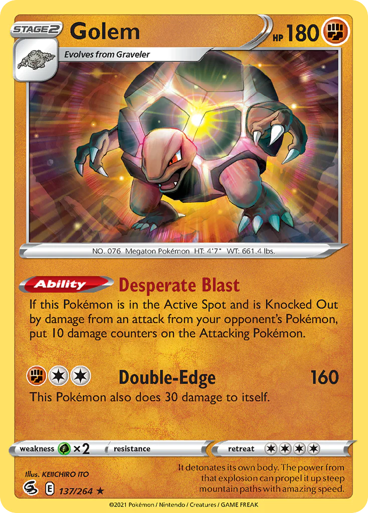 137/264 Golem (Rare) (Fusion Strike) Pokemon card (English)