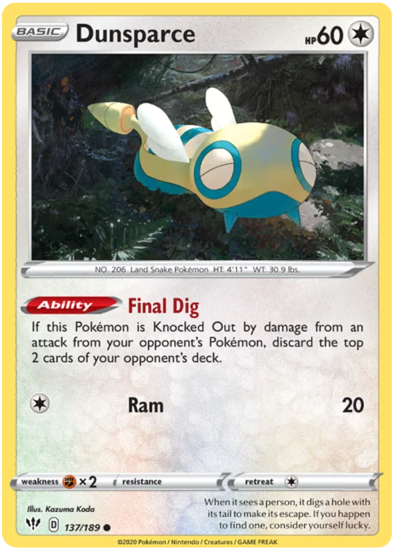 137/189 Dunsparce (Darkness Ablaze) Pokemon card (English)
