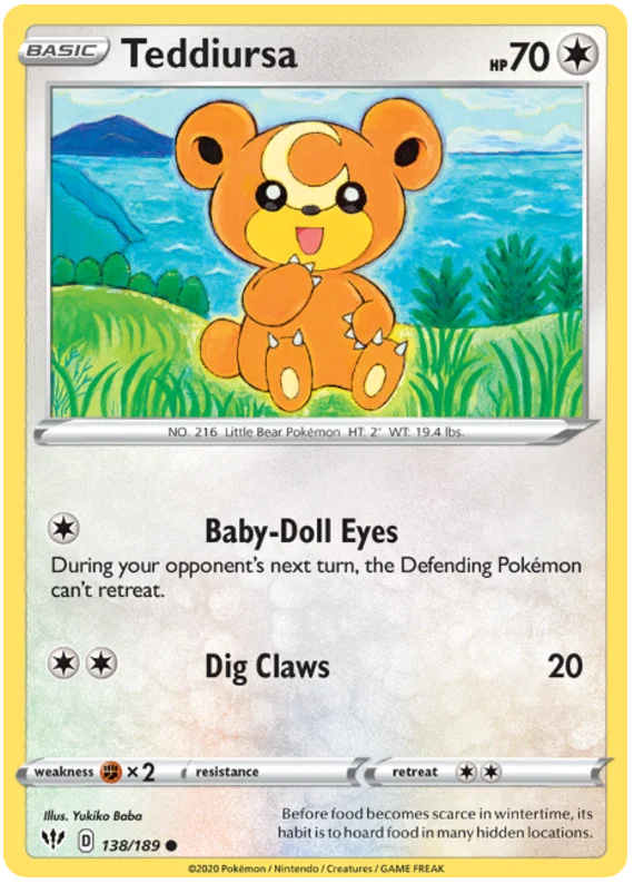 138/189 Teddiursa (Darkness Ablaze) Pokemon card (English)