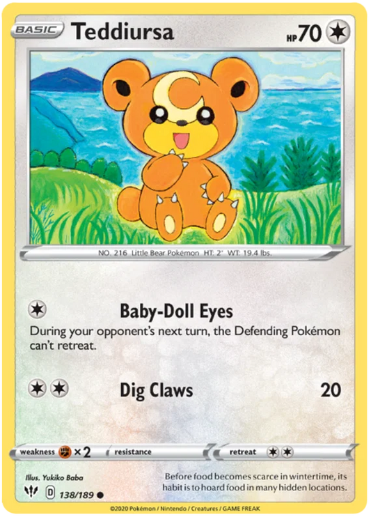 138/189 Teddiursa (Darkness Ablaze) Pokemon card (English)