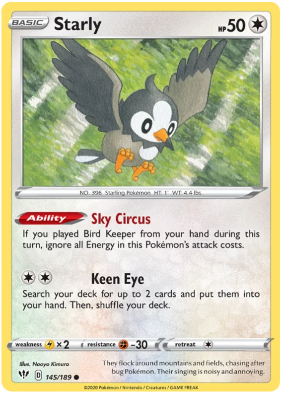 145/189 Starly (Darkness Ablaze) Pokemon card (English)