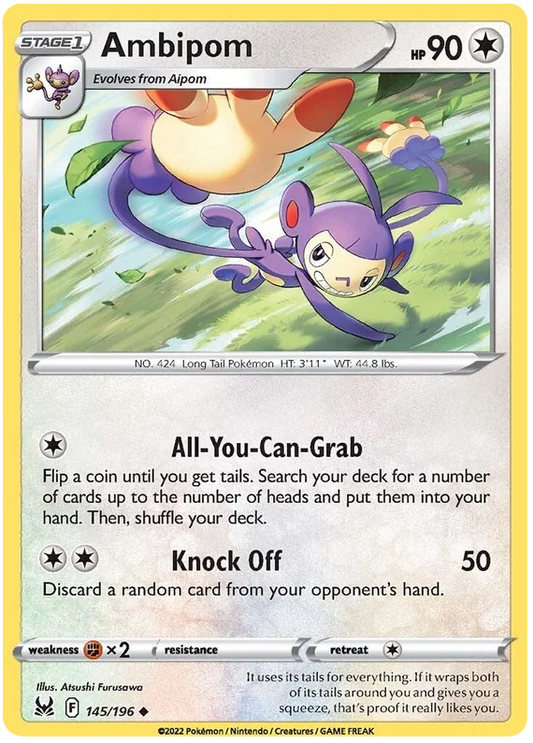145/196 Ambipom (Lost Origin) Pokemon card (English)