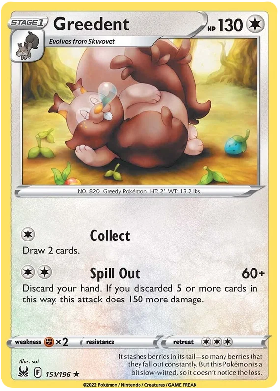151/196 Greedent (Rare) (Lost Origin) Pokemon card (English)