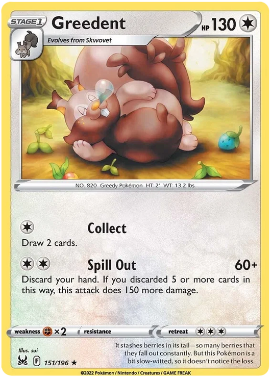 151/196 Greedent (Rare) (Lost Origin) Pokemon card (English)