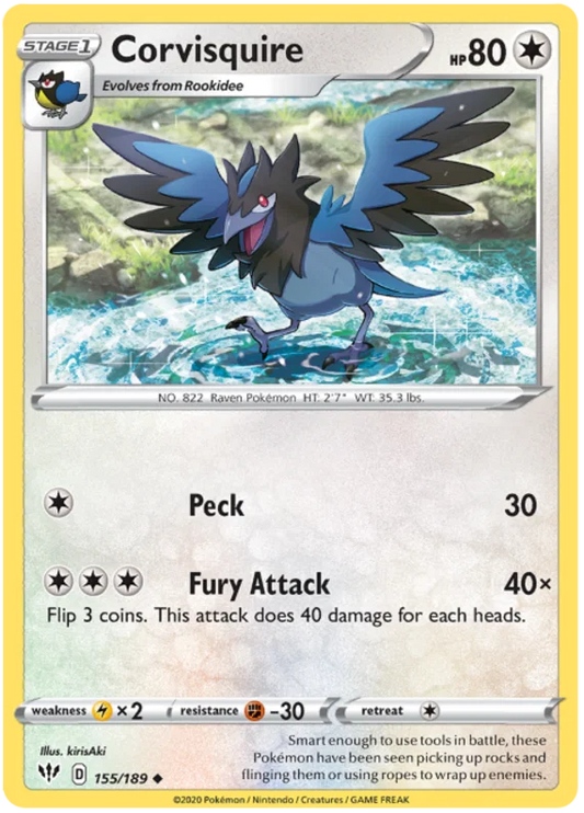 155/189 Corvisquire (Darkness Ablaze) Pokemon card (English)
