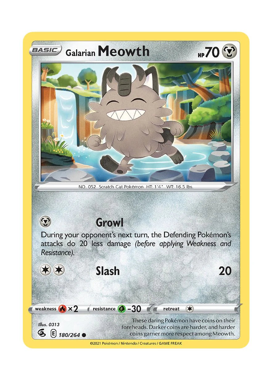180/264 Galarian Meowth (Fusion Strike) Pokemon card (English)