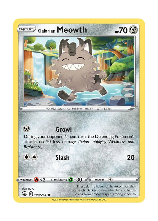 180/264 Galarian Meowth (Fusion Strike) Pokemon card (English)