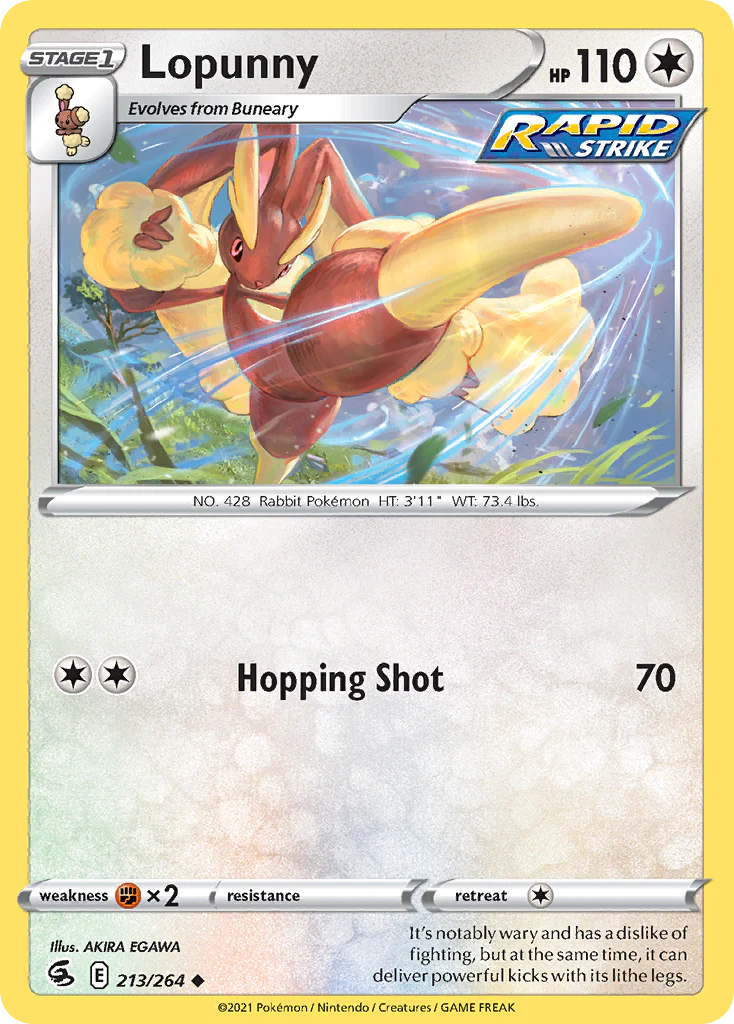 213/264 Lopunny (Fusion Strike) Pokemon card (English)