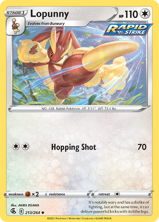 213/264 Lopunny (Fusion Strike) Pokemon card (English)