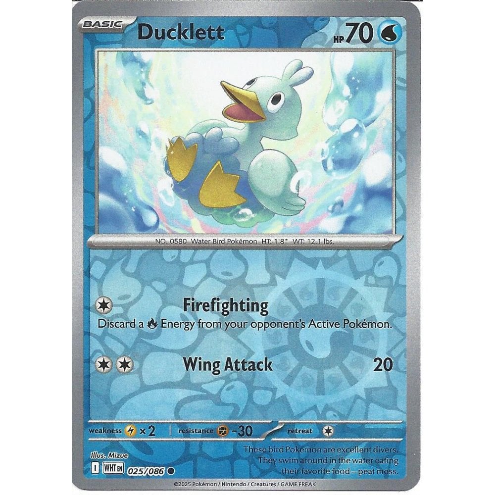 025/086 Ducklett (Reverse Holo) (White Flare) Pokemon card (English)